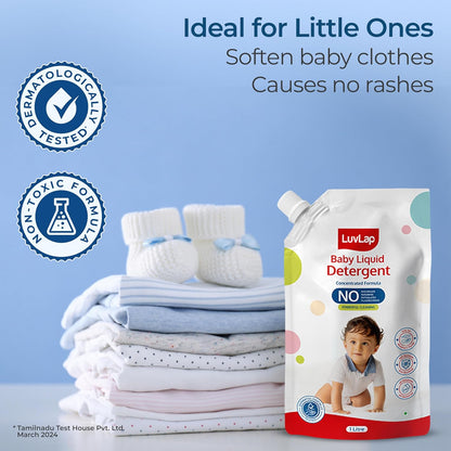 LuvLap Baby Laundry Detergent Refill pack- 1000ml, pH Balanced, No harsh chemicals, Safe for mommy's hands & baby's skin, Anti-Bacterial, Softens clothes & Removes Stains, Dermatologically tested