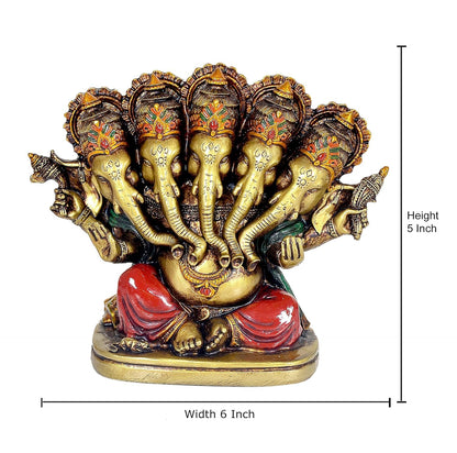 Panchmukhi Ganesha Idol, 5 Face Ganpati Murti Statue for Home Decor, Pooja Room, Home Temple, Living Room, Office & Festive Decoration