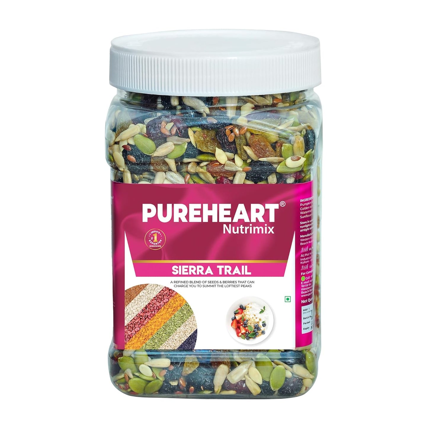 PUREHEART Nutrimix – Sierra Trail | Premium Seed & Berry Mix with Sunflower, Pumpkin, Cranberry, Raisins & Flax | High Fiber Superfood Snack for Energy & Digestion
