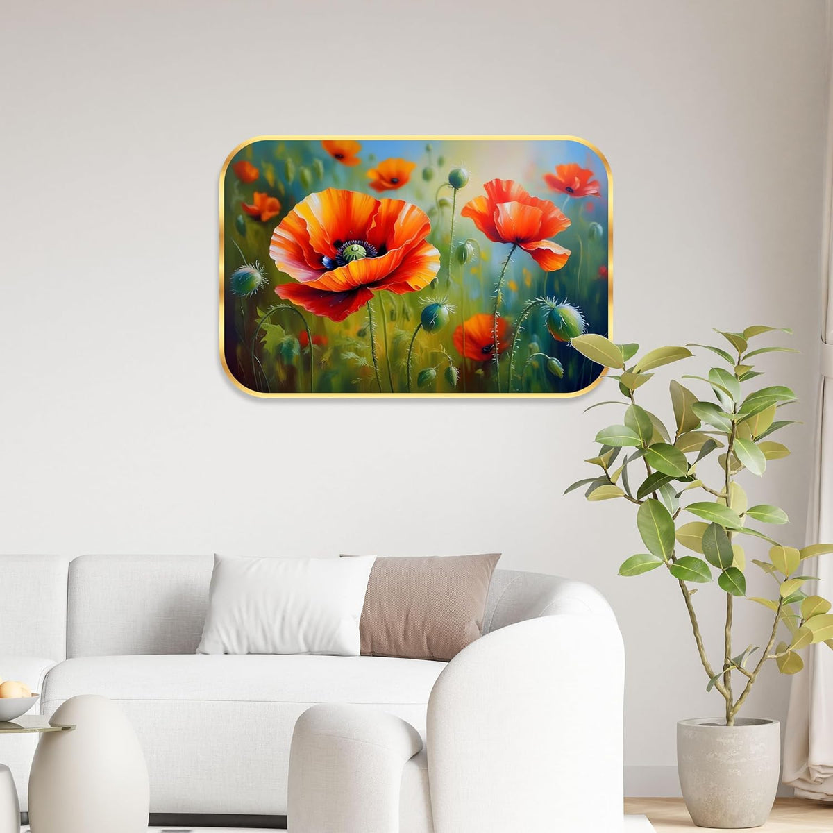 Beautiful flower modern art Premium Sparkle Lamination Finished Surface Golden Slim Frame 35 cm x 28 cm Large Size, For Home/Office/Hotel painting KG77