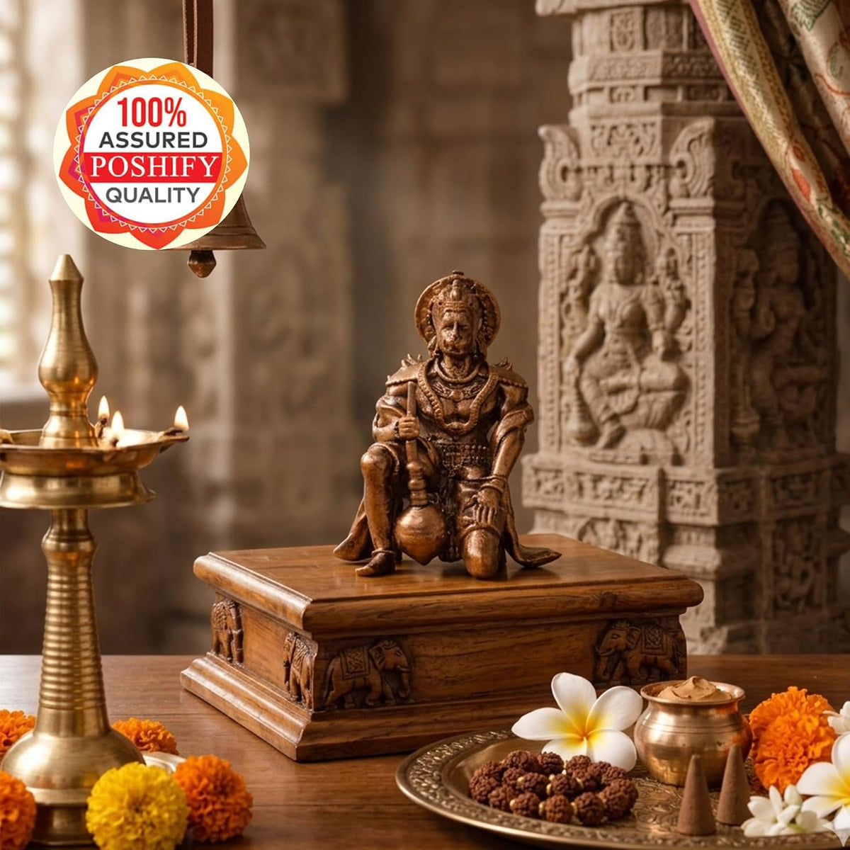 Pure Copper Hanumanji (Bajrangbali) Murti | Handcrafted Copper Idol for Pooja Room, Vastu Decor | Traditional & Auspicious Religious Hindu God Showpiece & Gift Item | 100gm (6x4 cm)