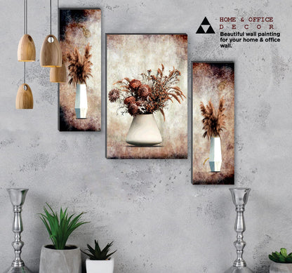 set of 3 flower pot UV textured self adeshive wall painting for home decoration 12 inch x 18 inch SAFJM35042