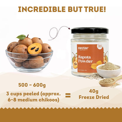 Nectar Superfoods Freeze Dried Sapota (Chikoo) Powder- 100 grams Jar- Pack of 1 Nos 100% Natural | No Added Sugar, Preservative-Free & Vegan | Processed in India