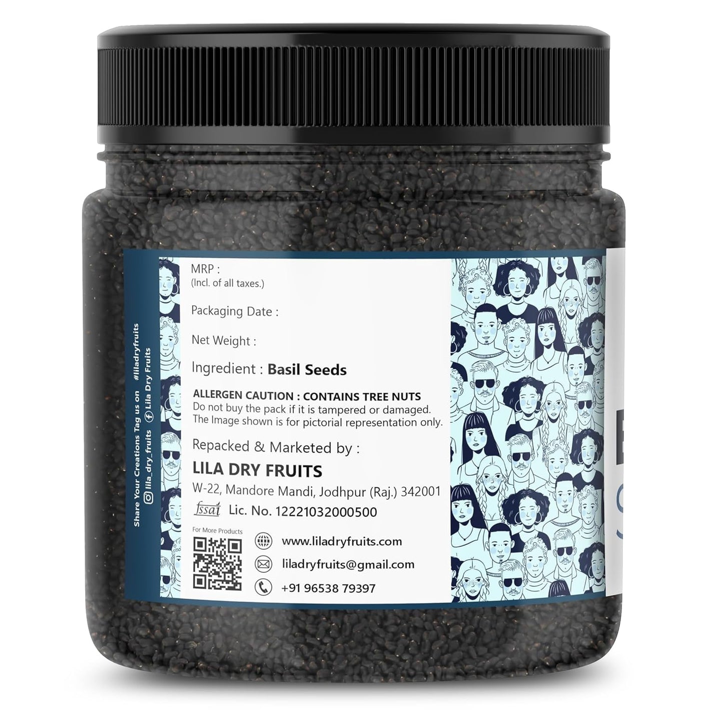 LILA DRY FRUITS Basil Seeds 500 Gms Jar Pack | Raw Organic & Natural Sabja Seed | Tukmaria Beej for Diet, Rich in Proteins and Minerals | Sabza Bij Low Calorie Snack Perfect for Gifting