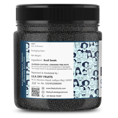 LILA DRY FRUITS Basil Seeds 500 Gms Jar Pack | Raw Organic & Natural Sabja Seed | Tukmaria Beej for Diet, Rich in Proteins and Minerals | Sabza Bij Low Calorie Snack Perfect for Gifting