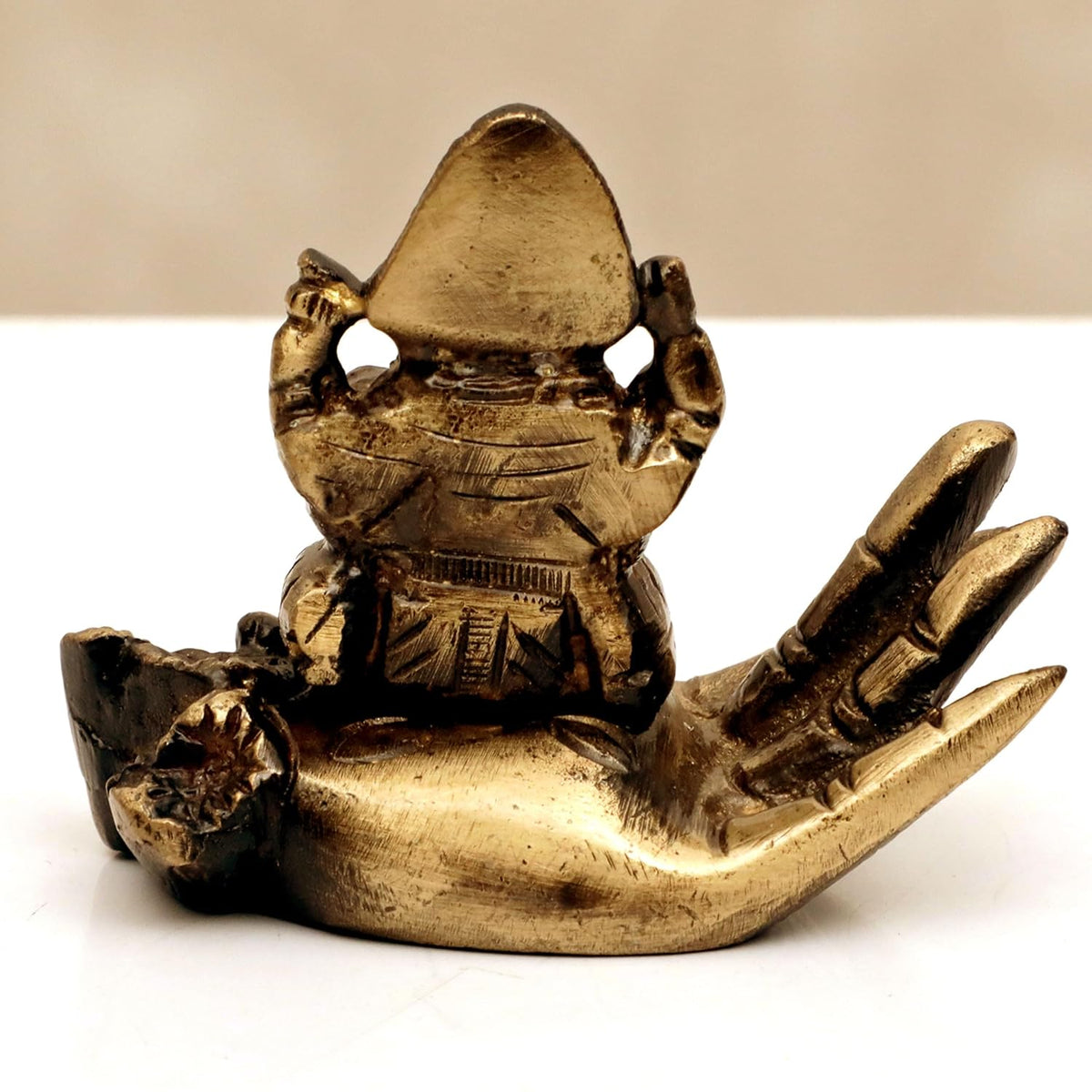 Ganesh Idol on a Palm, Handcrafted Brass Statue Showpiece for Home Decor, Office Table, Gifts