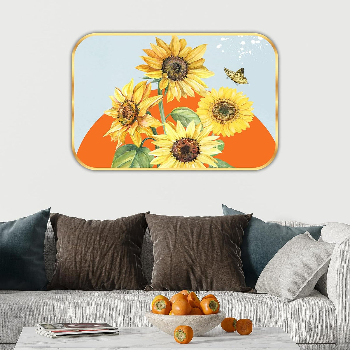 Abstract flower modern art Premium Sparkle Lamination Finished Surface Golden Slim Frame 30 cm x 46 cm Large Size, For Home/Office/Hotel painting MG32
