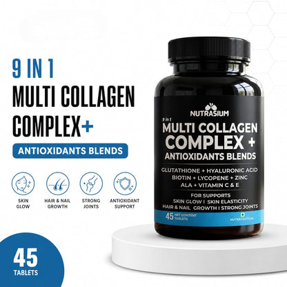 Nutrasium Multi Collagen With Glutathione & Hyaluronic Acid For Skin Radiance, Skin Firmness & Glow Added Zinc & Vitamin C & E | 45 Tablets
