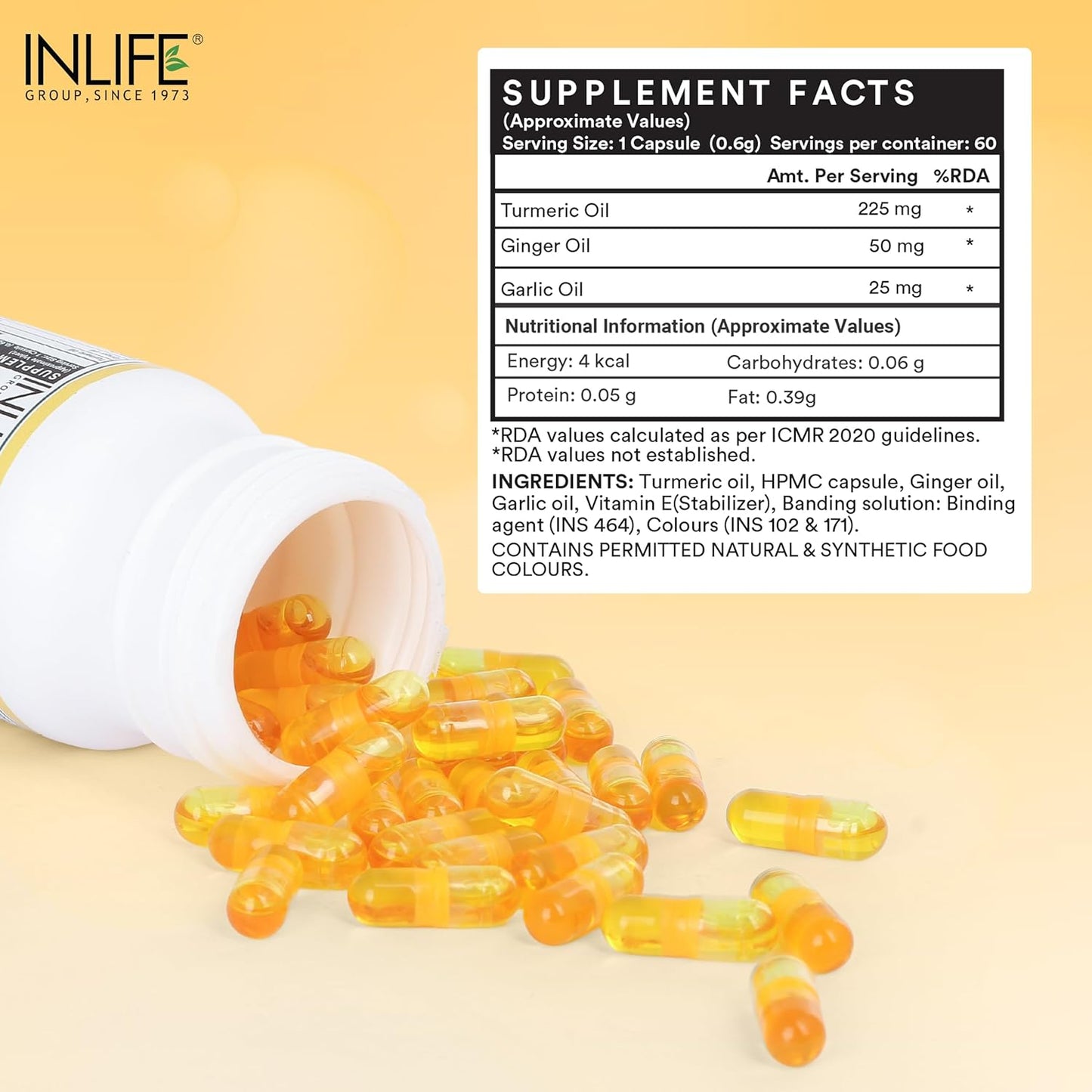 INLIFE Turmeric Oil Ginger Oil Garlic Oil Capsule, Faster Absorption than Extract, Immunity support, Heart Health Supplement for Adults Men & Women – 60 Liquid Filled Vegetarian Capsules (Pack of 1)