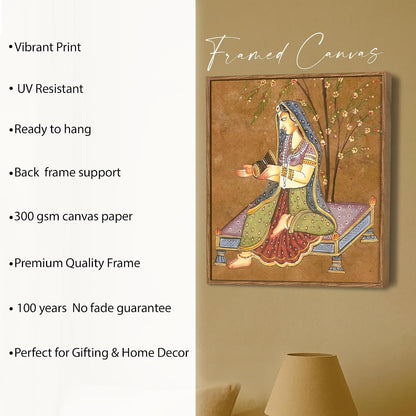 Indian Folk Framed Painting For Living Room | Traditional Ragamala Large Canvas Painting With Frame Wall Art For Bedroom, Hallway's, Office, Hotel, Size 58x58 cm