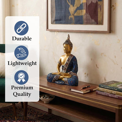 6x8 Inch Meditating Sitting Buddha Idol Statue for Living Room | Resin Buddha Showpiece for Home Decor, Office, Temple & Gifting Item | Blue