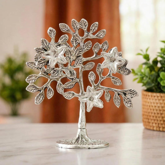 Metal Kalpavriksha Tree Showpiece Trees of Life - Home Decor - Gift for Good Luck Vastu and Fengshui - Best in Living Room Table Decoration with Antique Polish Silver
