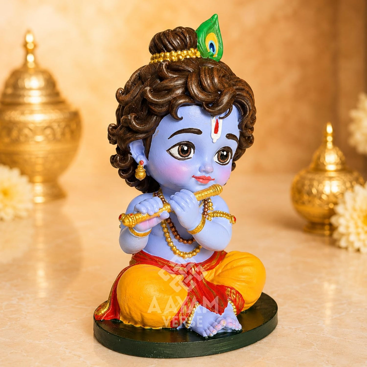 Balroop Blessings Natkhat Krishna Murti for Car Dashboard | 3.5 Inch Cute Laddu Gopal Idol | Premium Hand-Painted UV Resin Murti | Home Temple, Office & Gift