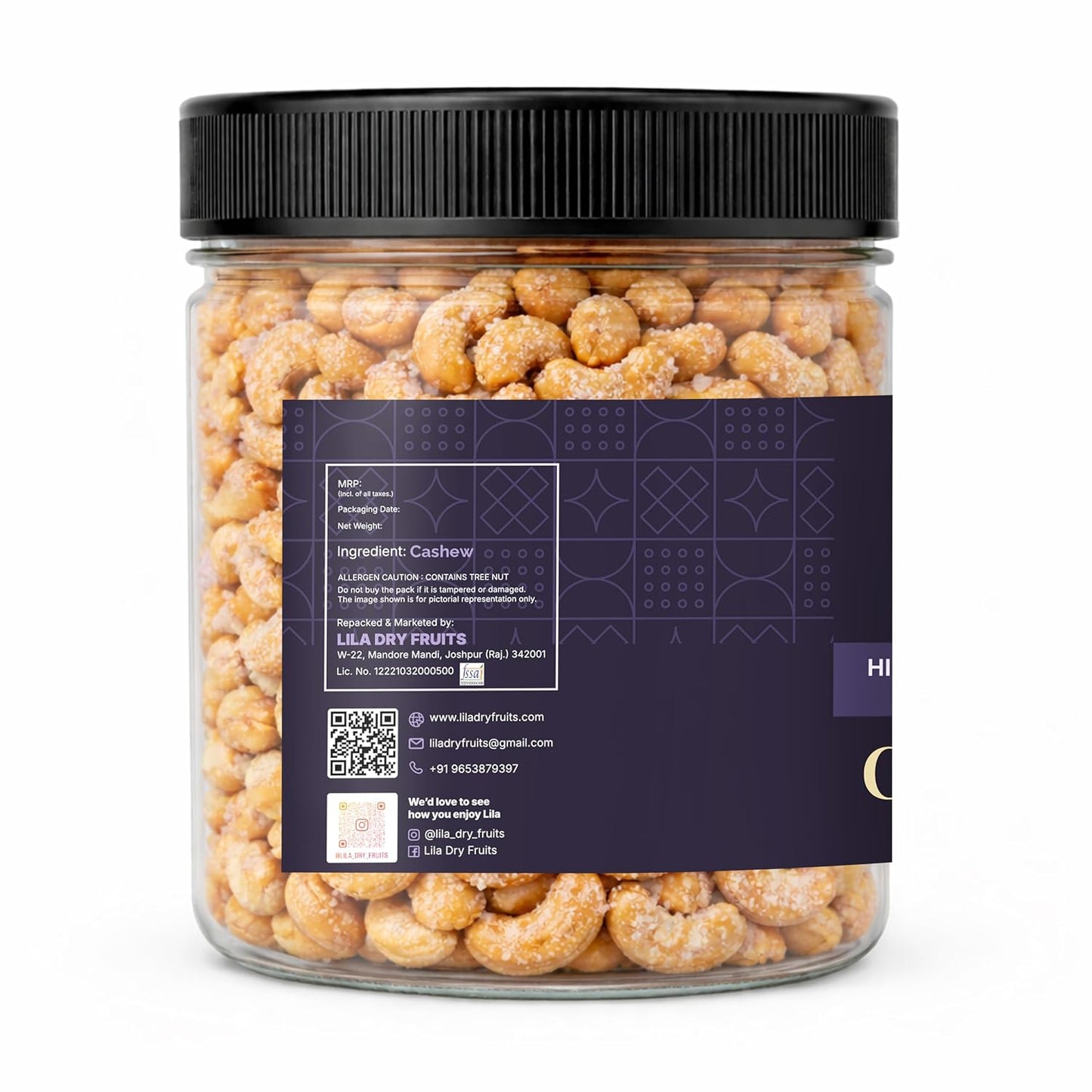 LILA DRY FRUITS Roasted Cashew Nuts Himalayan Pink Salt Flavour | Premium Crunchy Salted Kaju Snack Protein Rich Roasted Dry Fruits Healthy Namkeen Snack for Daily Munching Perfect for Gifting