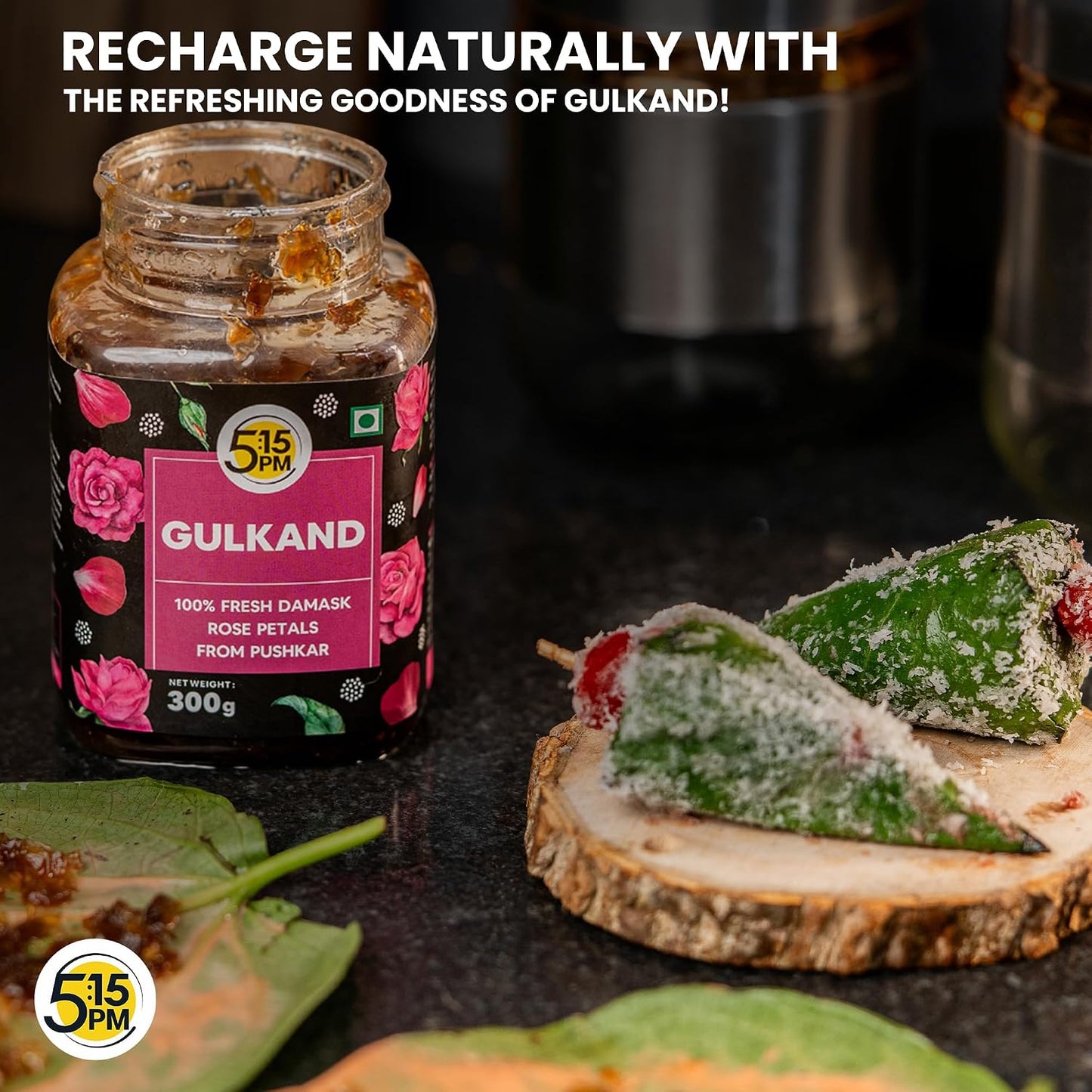 5:15PM Gulkand 300g| Premium Rose Gulkand for Paan | Sun Cooked Damask Gulkhand | 100% Natural & Pure | Fresh