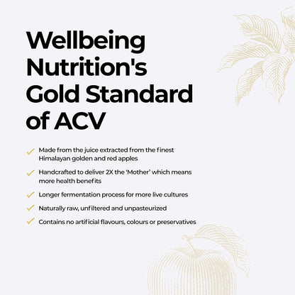 Wellbeing Nutrition Organic Himalayan Apple Cider Vinegar (ACV) with Mother of Vinegar | 2X Strands of Probiotic and Enzymes | Raw, Unfiltered, Unpasteurized | 500ml