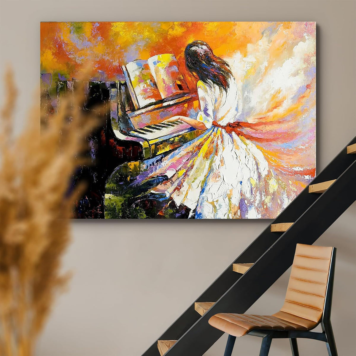 Girl Playing On The Piano | Canvas Painting for Bedroom & Living Room | Engineered Wood Frame | 28 x 20 inch (71 x 51 cms)