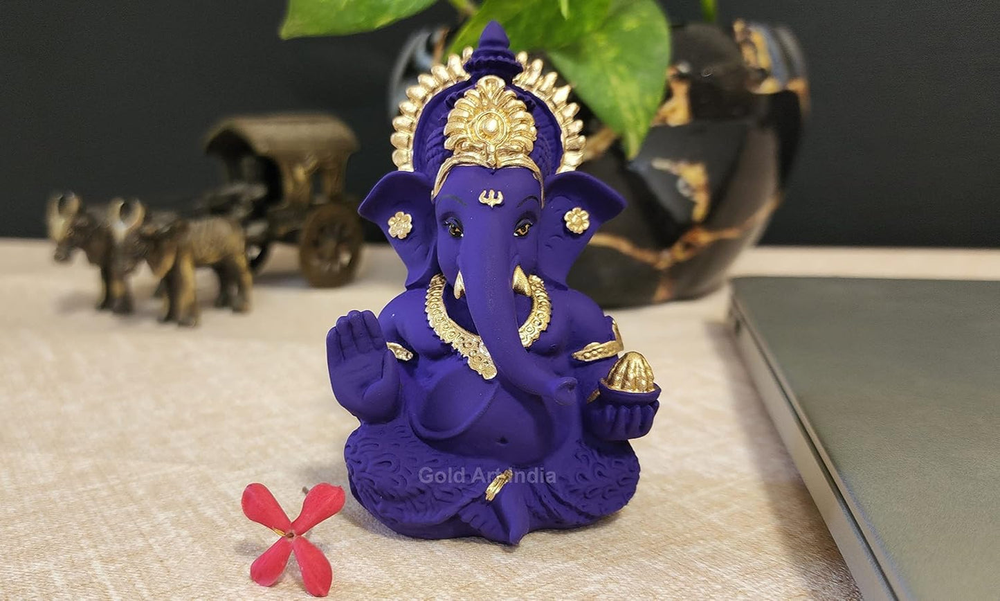 Gold Art India Beautiful Terracotta Ganesha in Violet - A Festive and Auspicious Addition to Your Home or Car(MukutVioletTerra)