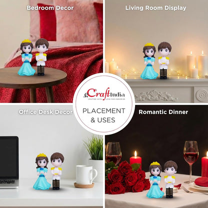 eCraftIndia Valentine Gift for Girlfriend Boyfriend | Prince & Princess Couple Statue Valentine's Day Showpiece | Valentine Day Gift for Husband Wife Her Him | Valentine Day Decoration Items