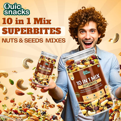 QuicSnacks 10 in 1 Mix Superbites Mix Seeds | Nuts and Seeds Mixes | Healthy Snack | Ready to Eat | Supports Heart Health, Boosts Energy, and Improves Overall Wellness