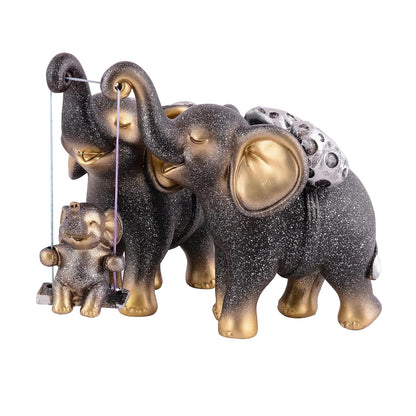 Decorative Elephant Family Showpiece Home & Office Decor(Black)