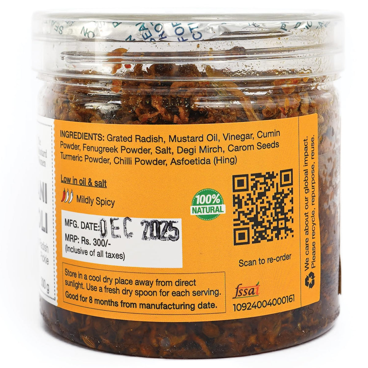 The Mustard Women Mastani Mooli Radish Pickle 300 g | Himachali Mooli Achar | Homemade Style Indian Tangy & Spicy Radish Pickle with Traditional Spices