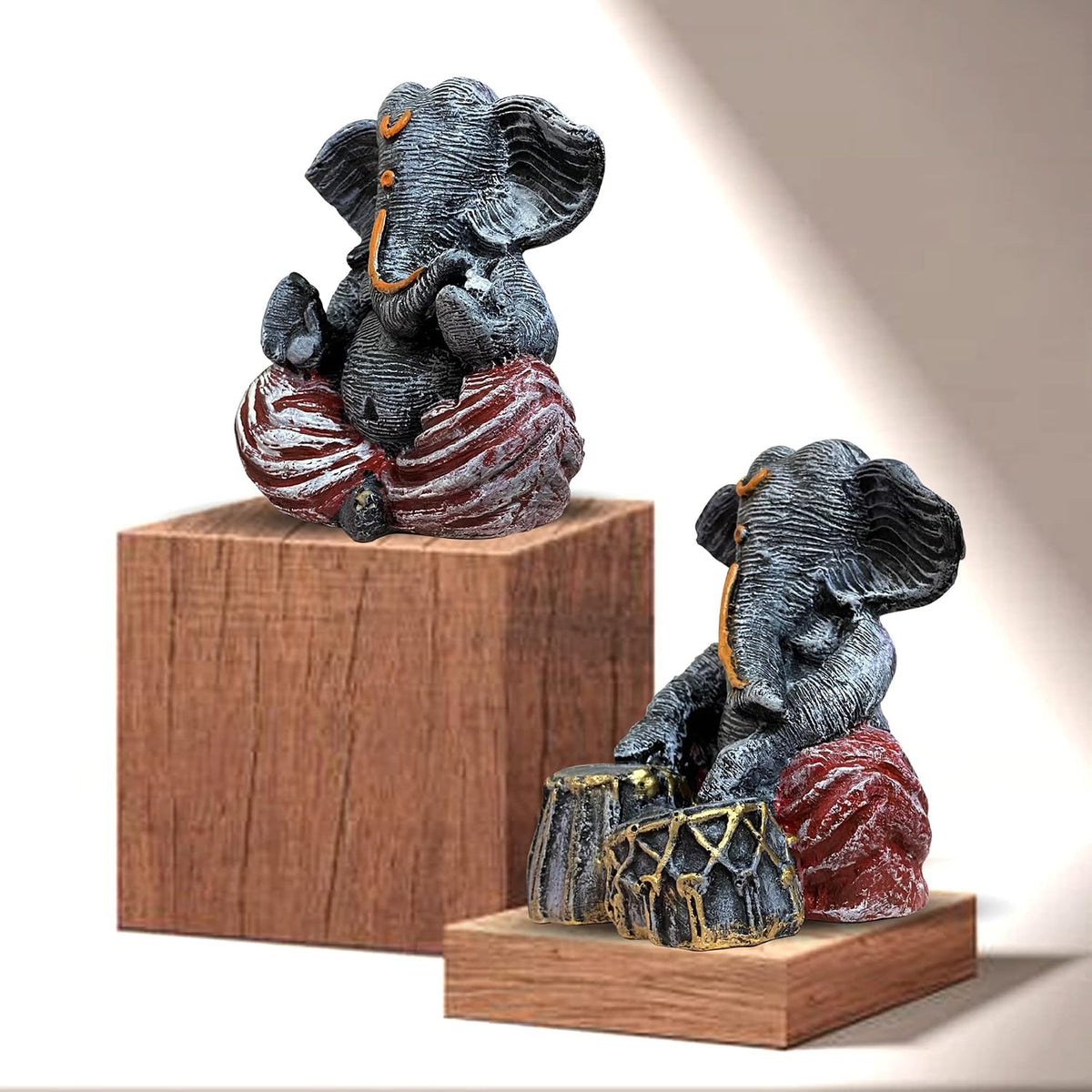 Beautiful Resin Ganesha Grey and Red for Home Decor (Pack of 2, Grey and Red)