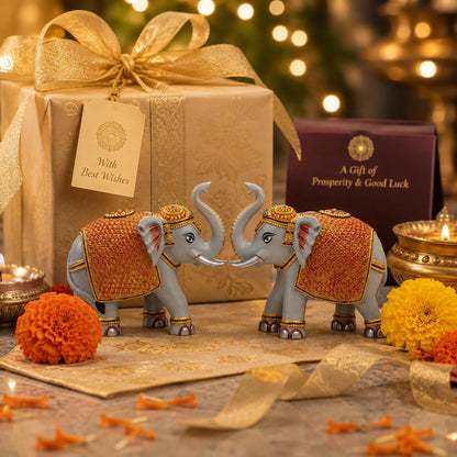 Grey Gold Mini Elephant Showpiece Pair, Car Dashboard, 3 Inch