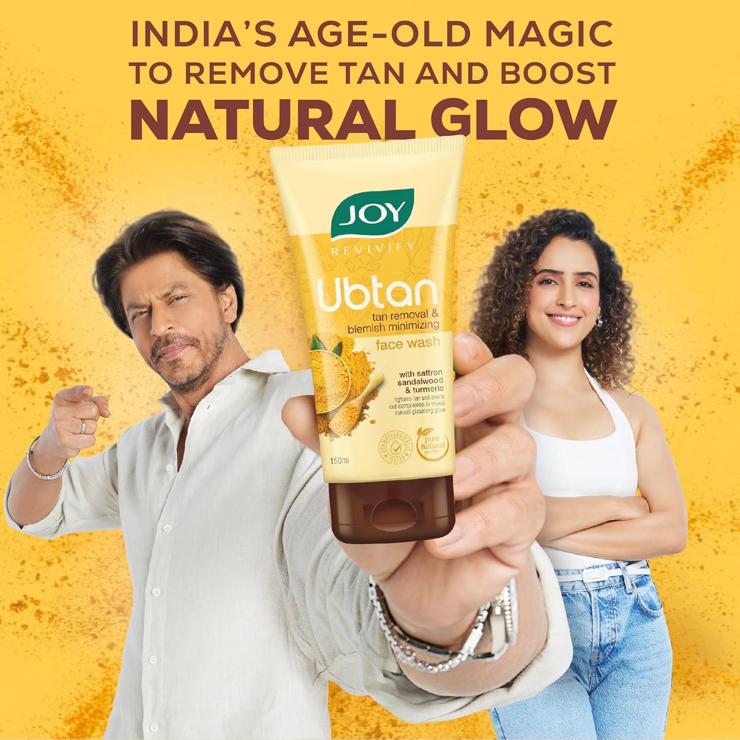 Joy Ubtan Tan Removal Face Wash 100ml | Detans, Removes Dirt & Blemishes for a Natural Glowing Skin | Enriched With Turmeric, Saffron & Sandalwood | Suitable for All Skin Types