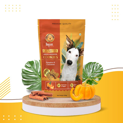 Dogsee Gigabites Cookies 300g – Pumpkin & Cinnamon Dog Biscuits for Adult Dogs & Puppies | Gluten-Free Vegetarian Treats | Crunchy Snacks for Training | Supports Digestion & Immunity Naturally