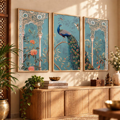 Indian Traditional Madhubani Big Size Wall Painting With Frame For Living Room Bed Room Hotel Wall Décor Digital Reprint Engineered Wood Set of 3 (Art 2, 10x13 inch, Framed)