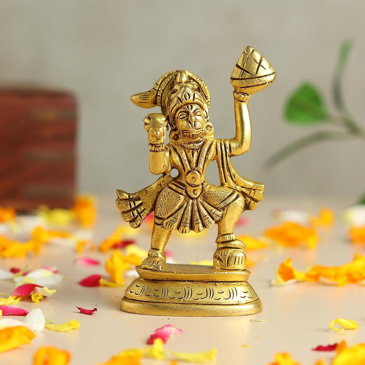 Brass Hanuman Ji Idol | Handcrafted Hanuman Murti for Pooja Room | Home Temple & Festival Gift (Design11: L5 x W3 x H10 cm)