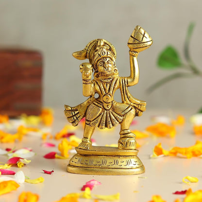 Brass Hanuman Ji Idol | Handcrafted Hanuman Murti for Pooja Room | Home Temple & Festival Gift (Design11: L5 x W3 x H10 cm)