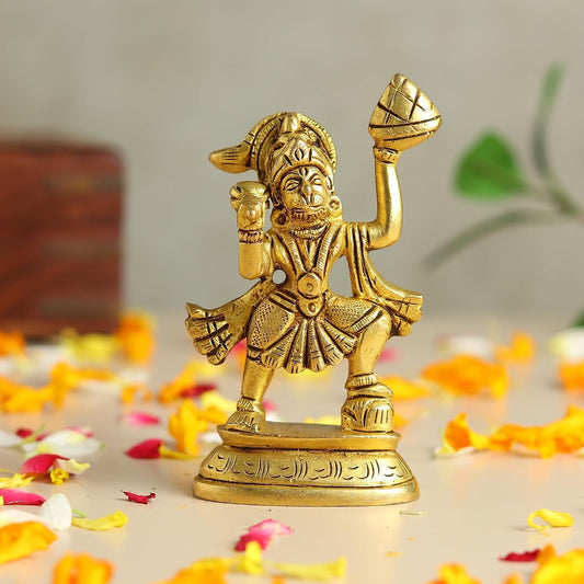 Brass Hanuman Ji Idol | Handcrafted Hanuman Murti for Pooja Room | Home Temple & Festival Gift (Design11: L5 x W3 x H10 cm)