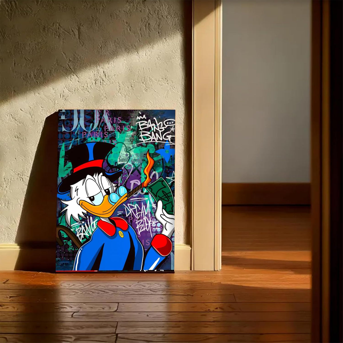 Money & Success Pop Art Canvas Print, Street Style Millionaire Duck Cash, Modern Urban Decor for Office & Man Cave, Canvas print Ready to Hang - 41x56 cm