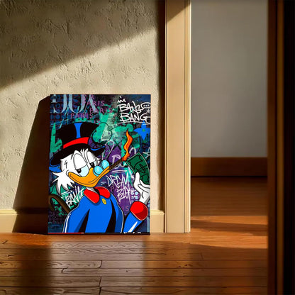 Money & Success Pop Art Canvas Print, Street Style Millionaire Duck Cash, Modern Urban Decor for Office & Man Cave, Canvas print Ready to Hang - 41x56 cm