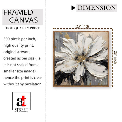 Abstract White Flower Framed Painting For Living Room | Modern Impasto Floral Large Canvas Painting With Frame Wall Art For Bedroom, Hallway's, Office, Hotel, Size 58x58 cm