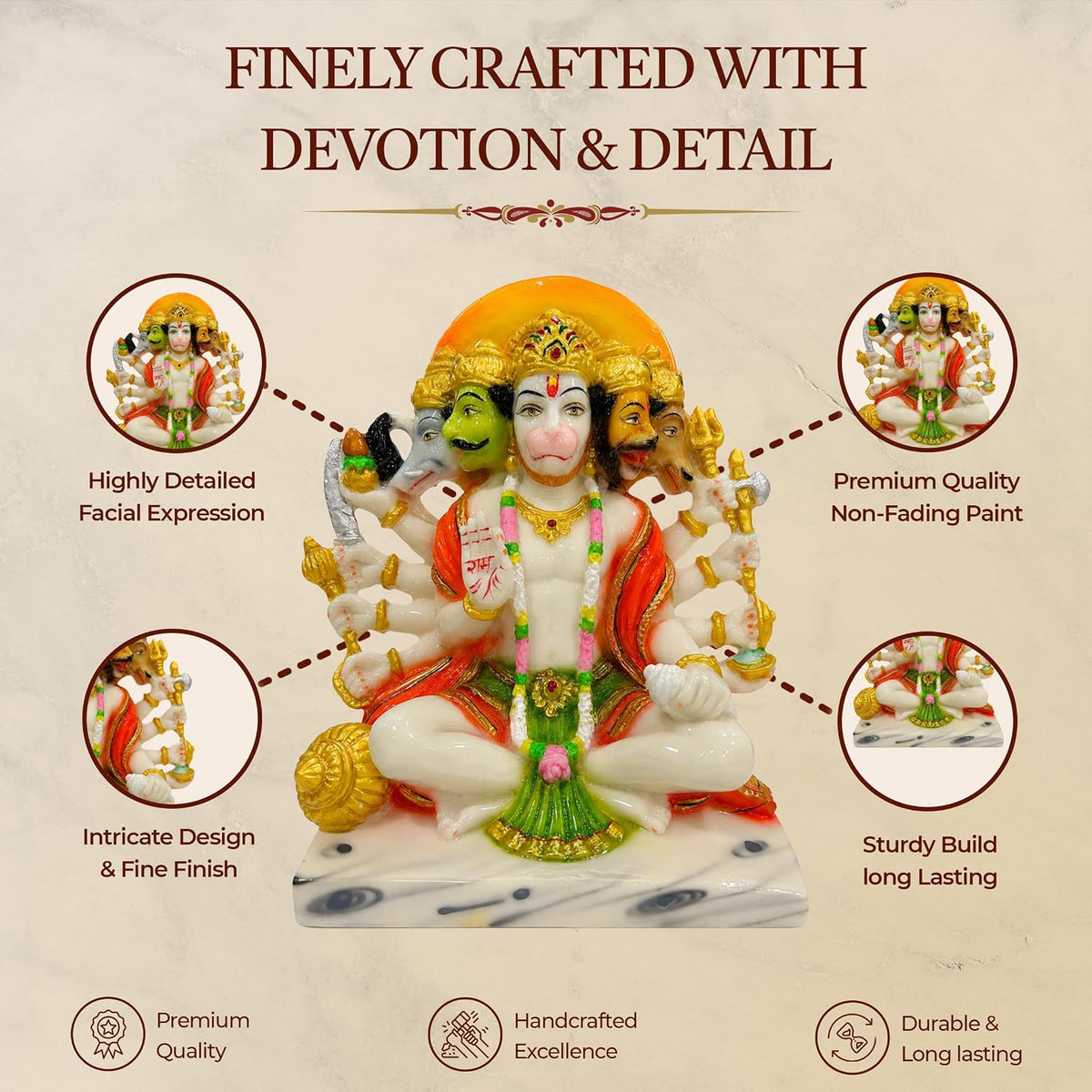 UNOVATE Panchmukhi Hanuman Idol for Door Entrance | Home Temple | Big