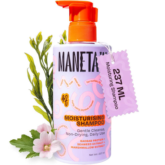 MANETAIN Moisturising Shampoo 237ml for Curly, Dry & Frizzy Hair | Sulphate & Paraben Free | Hydrates & Strengthens with Baobab Protein, Seaweed & Marshmallow Extract | CG-Friendly, Gentle Cleanser for Soft, Defined Curls