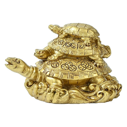 Triple Tortoise Turtle Family | Golden Feng Shui Tortoise for Good Luck | Metal Turtle Vastu Showpiece for Wealth, Health & Prosperity | Lucky Turtle Gift Item for Home & Office Decor