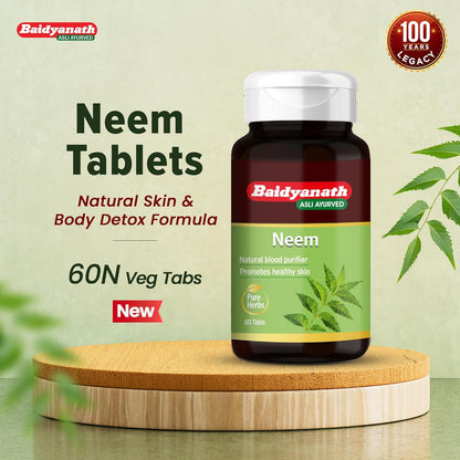 Baidyanath Neem - 60 Tablets | Ayurvedic Neem Extract Supplement | Supports Skin Health, Liver Function & Daily Detox |