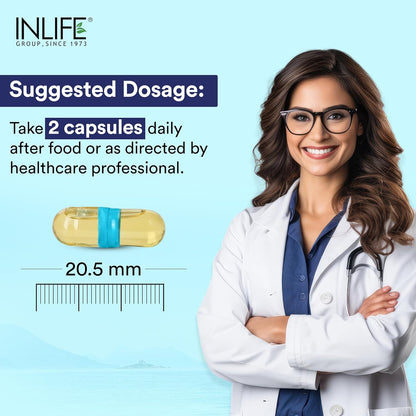 INLIFE Fish Oil Capsules Omega 3 1000mg | 180mg EPA & 120mg DHA | Supports Brain, Heart, Joint & Eye Health - 60 Liquid Filled Capsules