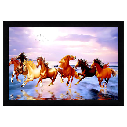 Runing Seven Horses Painting With Frame 13 Inches X 10 Inches (Style 11)