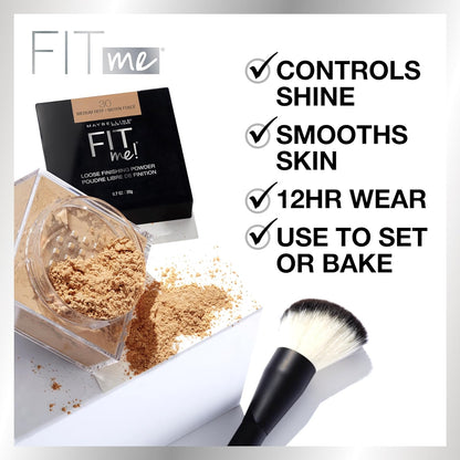 Maybelline New York Fit Me Loose Finishing Powder, Silky and Lightweight, Natural-looking beautiful skin, Quick blendable skin-friendly flawless makeup Loose Powder - Medium|20 grams