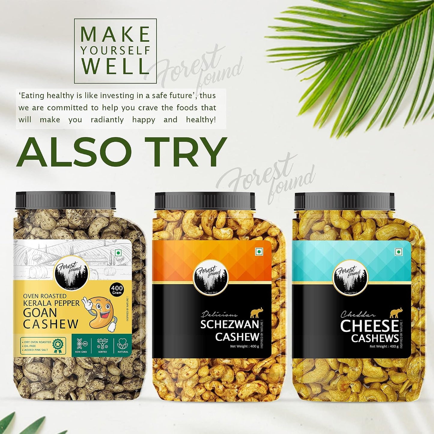 Forest Found Oven Roasted Chilly Masala Cashews (400g) – 100% Oil-Free & Non-Fried Kaju | Low Sodium Healthy Snack | Premium Crunchy Spicy Cashew Nuts