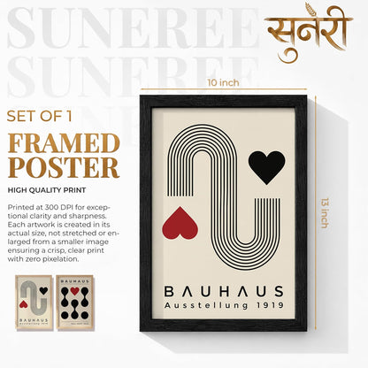 Bauhaus Wall Art Set of 2 Framed Paintings | Geometric Abstract Modern Art Poster Black Red | Living Room Office Contemporary Home Décor (Art 14, 10x13 Inches)