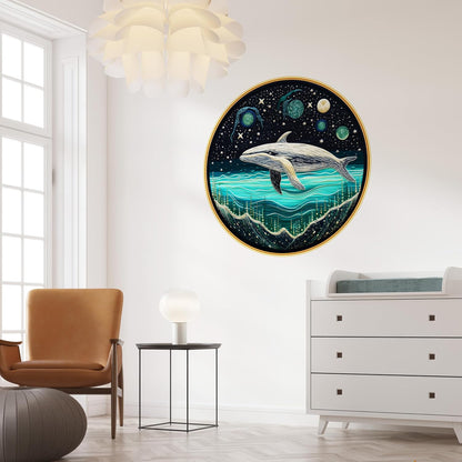 Dolphin modern art Premium Sparkle lamination Golden Slim Frame 50.8 cm x 50.8 cm Large Size, For Home/Office/Hotel painting GRL-37