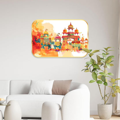 elephant modern art Premium Sparkle Lamination Finished Surface Golden Slim Frame 35 cm x 28 cm Large Size, For Home/Office/Hotel painting KG43