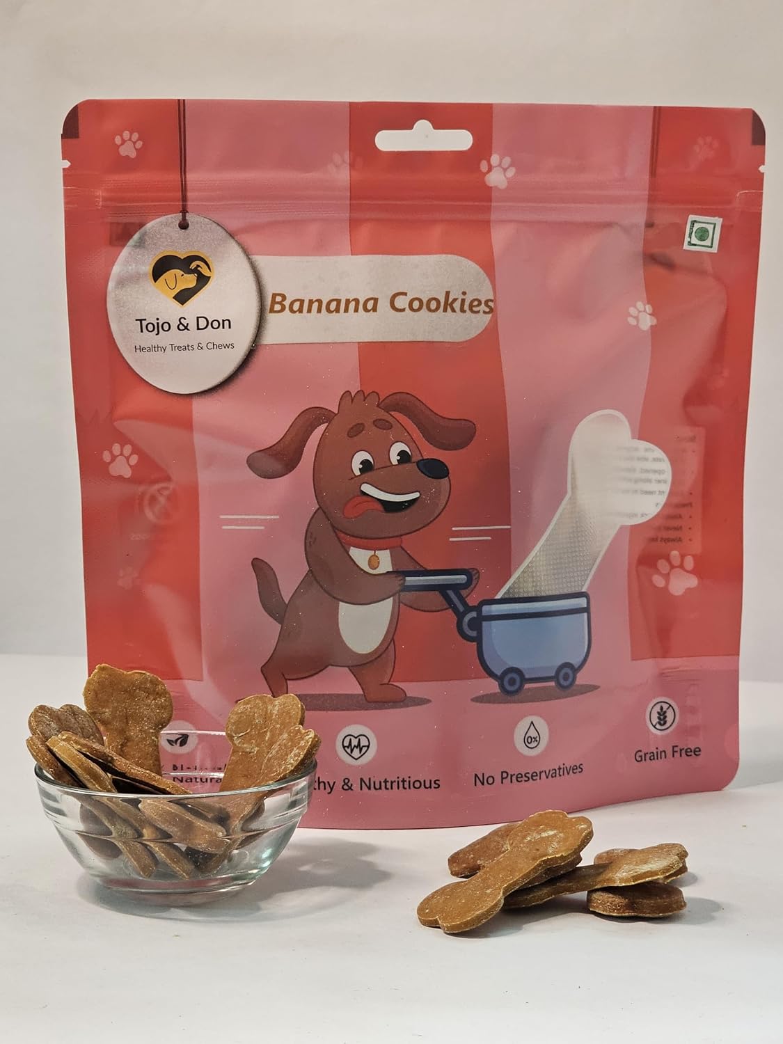 Tojo & Don Banana Cookies- for Dogs (200 GMS) No Preservatives, 100% Veg, Grain Free, Banana Cookies, Healthy Dog Treats for All Sized Dogs, Vacuum Packed, Gluten Free, High Fibre & Easy to Digest.