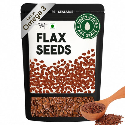 TWF Virgin Flax Seeds | AAA Grade Seeds for Eating | Rich In Protein & Dietary Fibre | Supports Weight Loss | Alsi Seeds | No Artificial Additives or Harmful Pesticides | Resealable Pack | Diet Snack | Unroasted | Unsalted | Highest Natural Potency